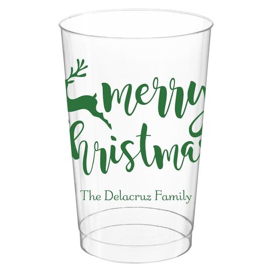 Merry Christmas Reindeer Clear Plastic Cups